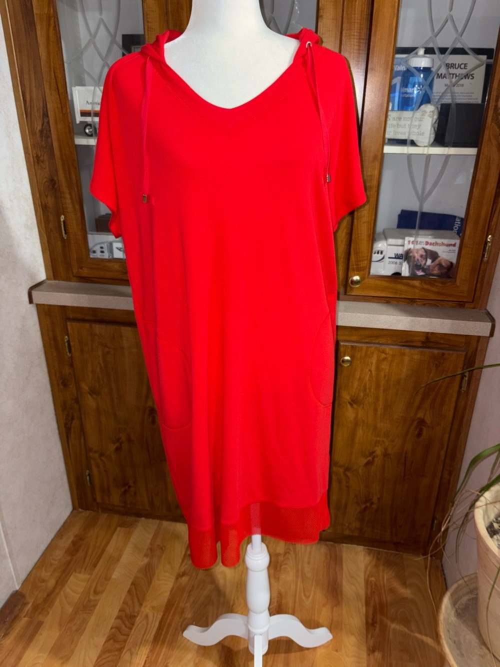 ZENERGY size 3 size X-Large red dolman sleeve hooded v/neck leisure dress EUC
